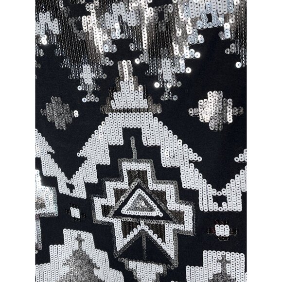 Express Sequin Mini Skirt Women’s Small Black Silver Geometric Party Night Out - Picture 7 of 7